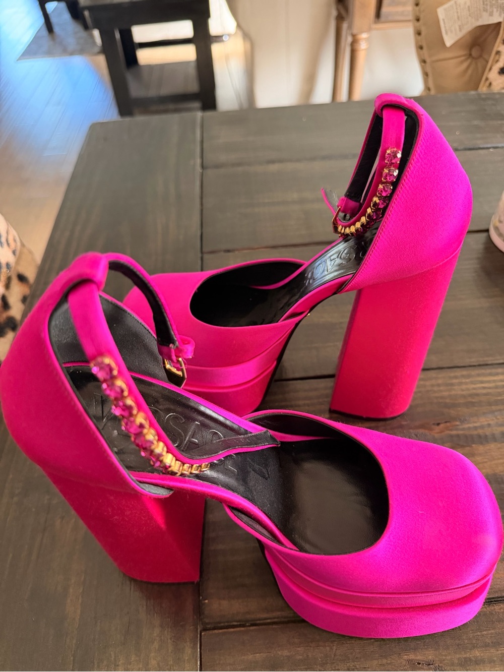Versace Medusa Aevitas Satin Platform Pumps Pink Crystal Ankle Strap EU 40 - Picture 5 of 8